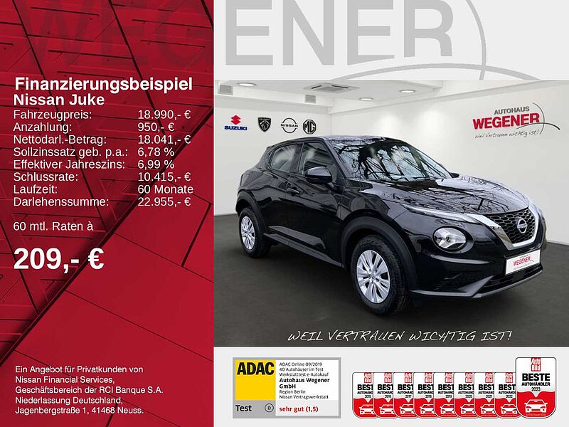 Nissan Juke VISIA 1.0 DIG-T 114PS 6MT Monoforme Sportsitze Verkehrszeichenerkennung